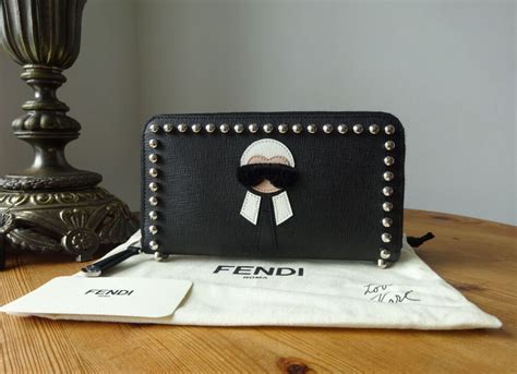 Fendi Karlito Karl Lagerfeld Leather Studded Continental Wallet